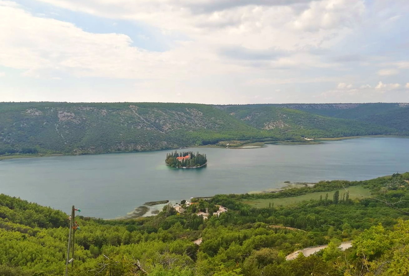 The view over the island of Visovac in Krka river
